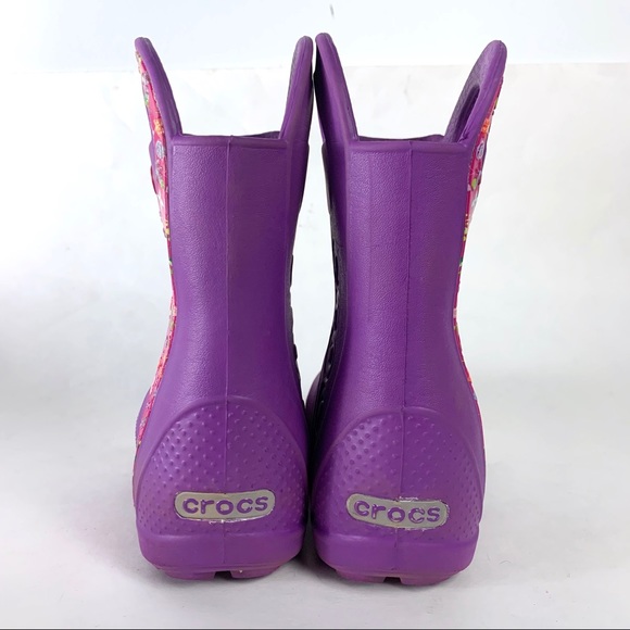 Crocs Handle It Floral Rubber Rain Boots Purple - Picture 3 of 9